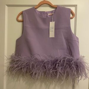 Feather Trim cropped tank top